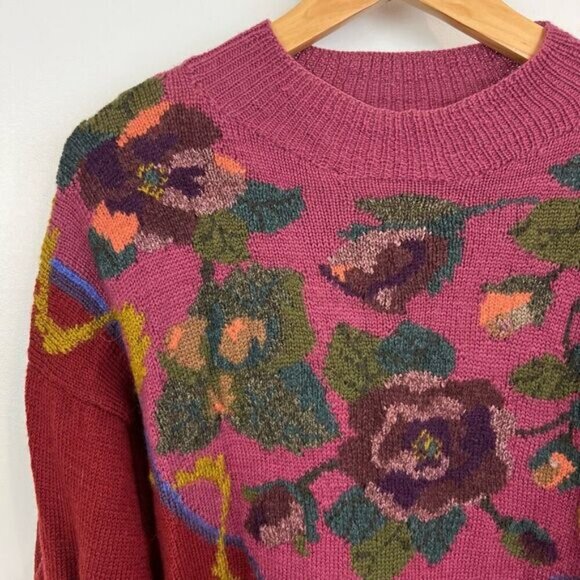 Vintage 80s 90s Jantzen Wool Textured Floral Paisley Knit Sweater Women’s M - Picture 2 of 14